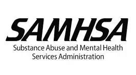 SAMHSA logo with the text Substance Abuse and Mental Health Services Administration in black font on a white background.